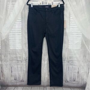 NYDJ Size 10 Black Plaid Sheri Slim Pants 30" Inseam Mid Rise Straight Leg